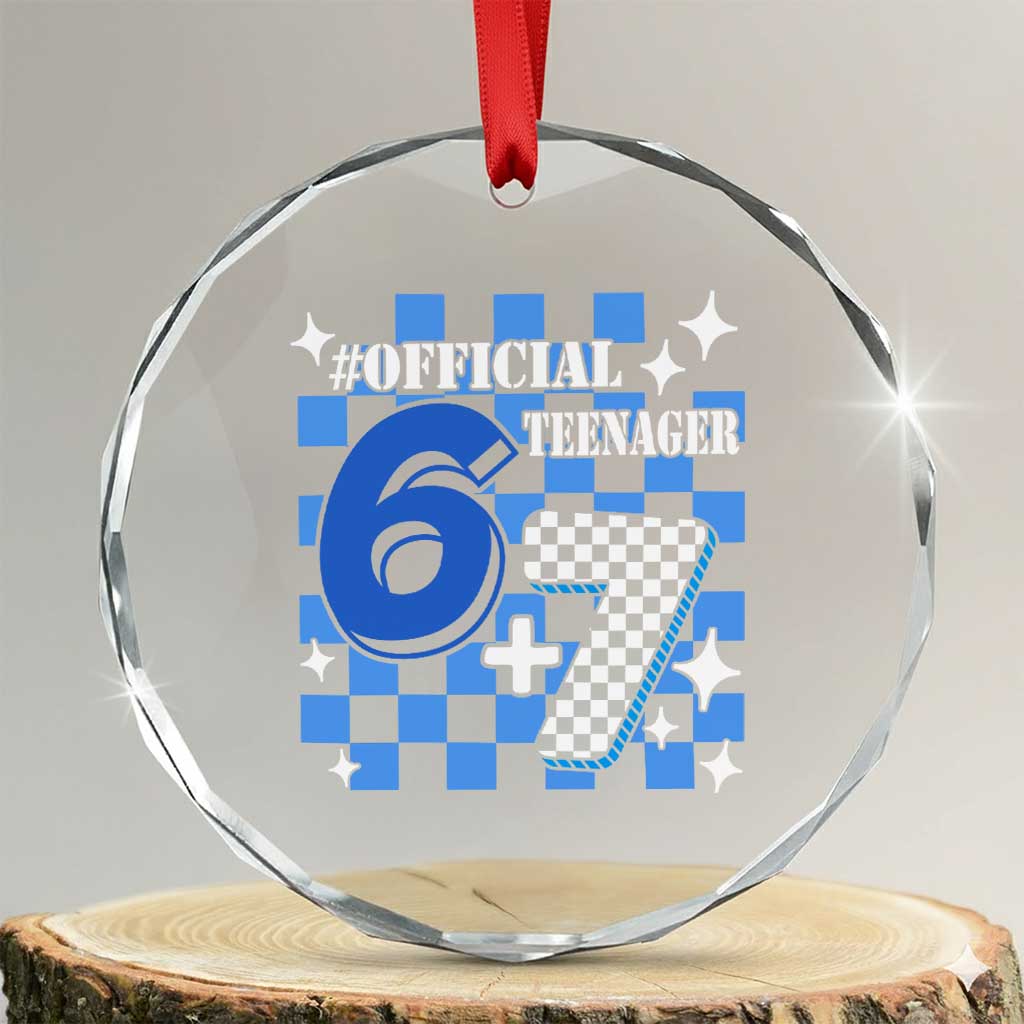 Funny 13th Birthday Official Teenager Crystal Glass Ornament 6+7 13 Year Old Boys Kids Checkered 67 Meme