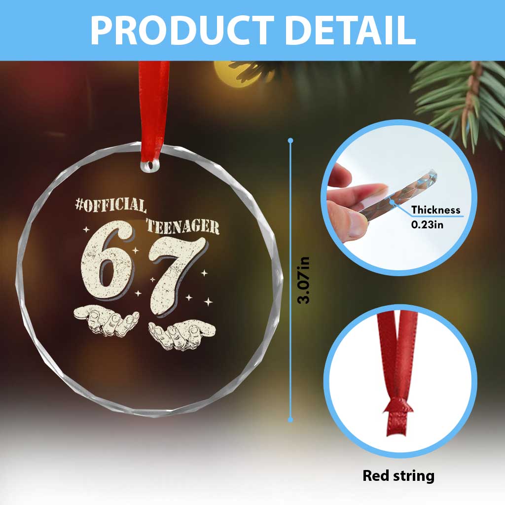 Funny 13th Birthday Official Teenager Crystal Glass Ornament Viral Meme Six Seven 6 7 Hands 13 Years Old Boys Kids