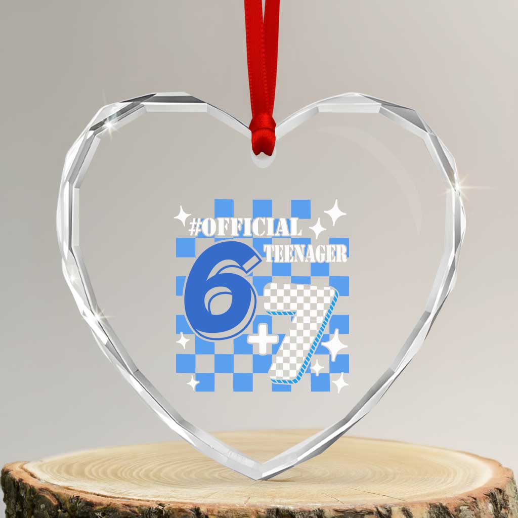 Funny 13th Birthday Official Teenager Heart Crystal Glass Ornament 6+7 13 Year Old Boys Kids Checkered 67 Meme