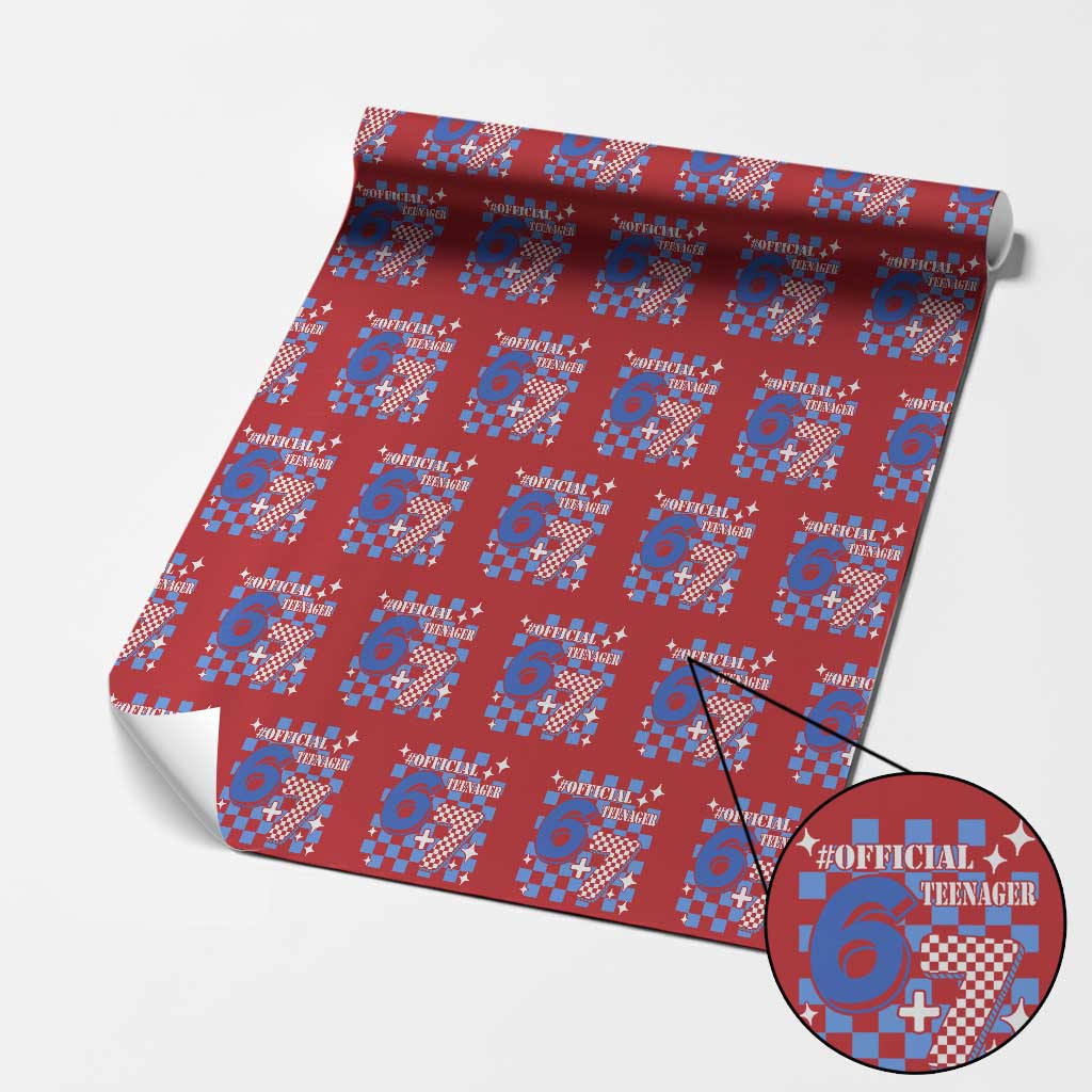 Funny 13th Birthday Official Teenager Wrapping Paper Roll 6+7 13 Year Old Boys Kids Checkered 67 Meme
