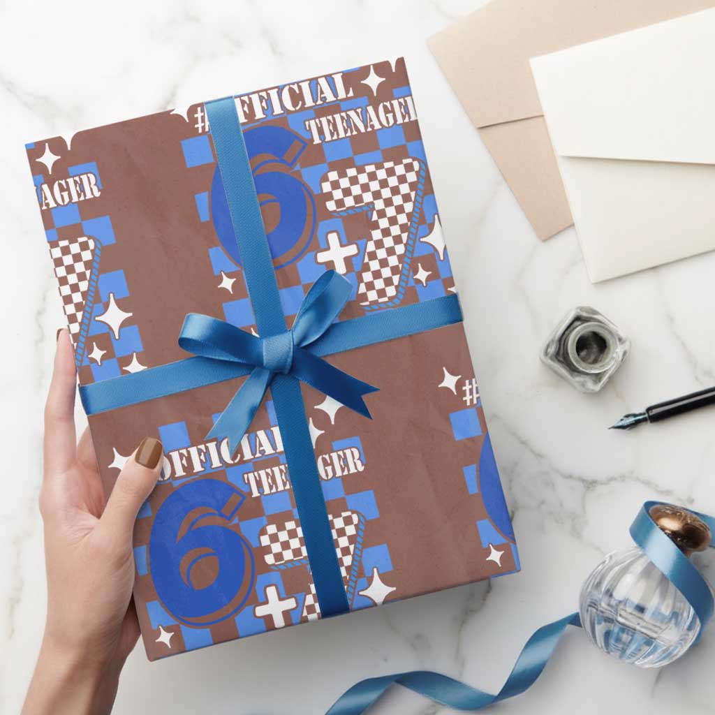 Funny 13th Birthday Official Teenager Wrapping Paper Roll 6+7 13 Year Old Boys Kids Checkered 67 Meme