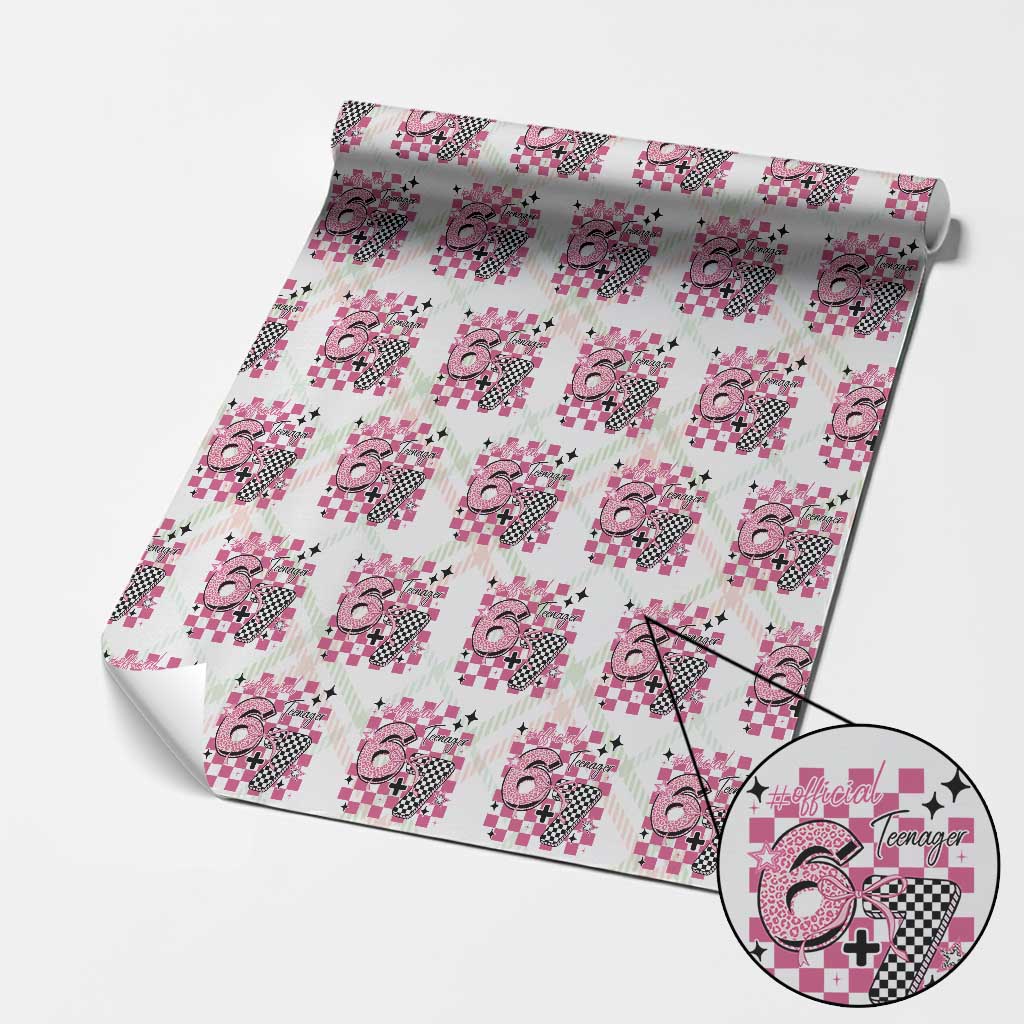 Funny 13th Birthday Official Teenager Wrapping Paper Roll 6+7 13 Year Old Kids Girls Pink Checkered 67 Meme