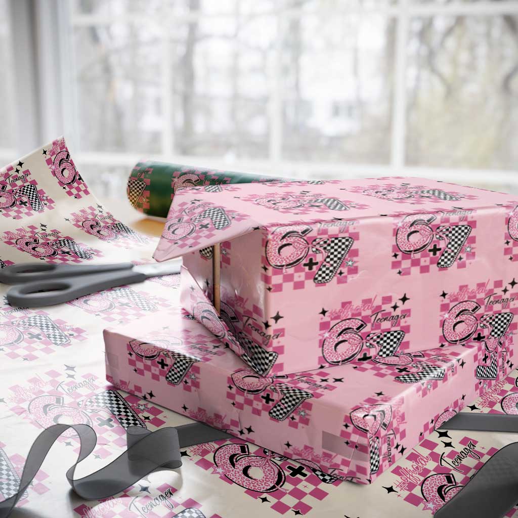 Funny 13th Birthday Official Teenager Wrapping Paper Roll 6+7 13 Year Old Kids Girls Pink Checkered 67 Meme