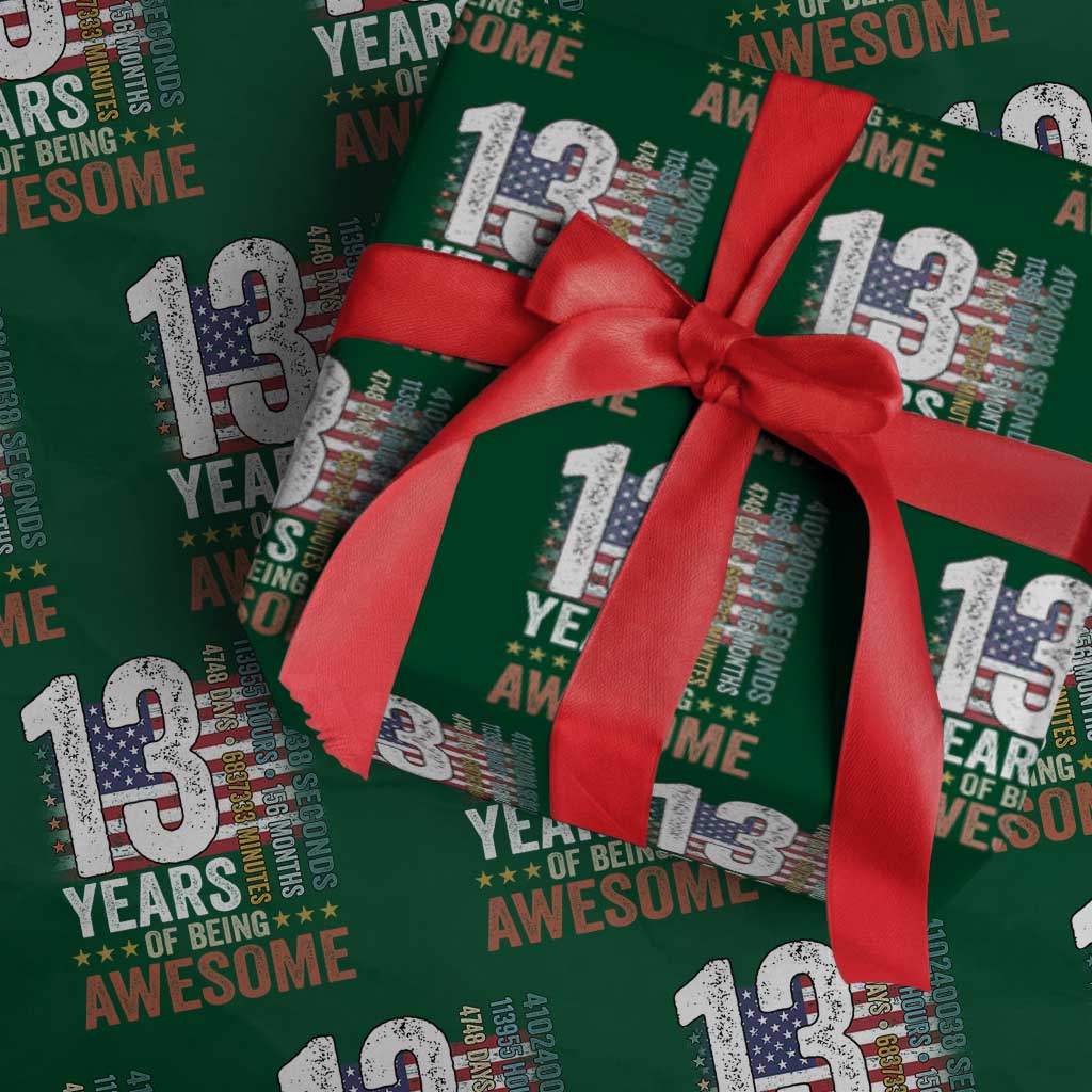 Funny 13th Birthday Wrapping Paper Roll 13 Years 156 Months Of Being Awesome American Flag - Wonder Print Shop