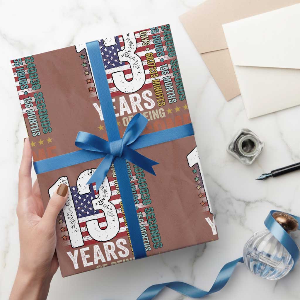 Funny 13th Birthday Wrapping Paper Roll 13 Years 156 Months Of Being Awesome American Flag - Wonder Print Shop