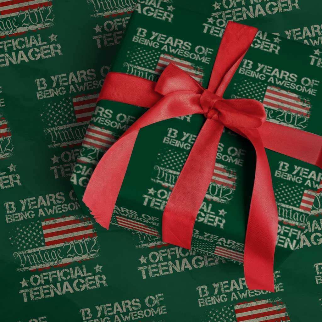 Funny 13th Birthday Wrapping Paper Roll Vintage 2012 Official Teenager 13 Years Of Being Awesome USA Flag - Wonder Print Shop