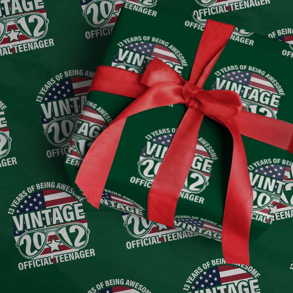 Funny 13th Birthday Wrapping Paper Roll Vintage 2012 Official Teenager 13 Years Of Being Awesome USA Flag Sunglasses - Wonder Print Shop
