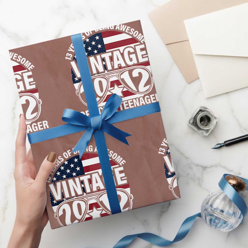 Funny 13th Birthday Wrapping Paper Roll Vintage 2012 Official Teenager 13 Years Of Being Awesome USA Flag Sunglasses - Wonder Print Shop