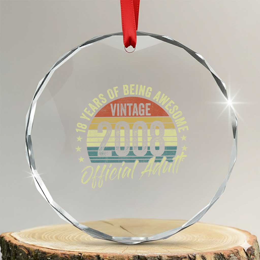 Funny 18th Birthday Crystal Glass Ornament 18 Years Old Gifts Vintage 2008 Official Adult