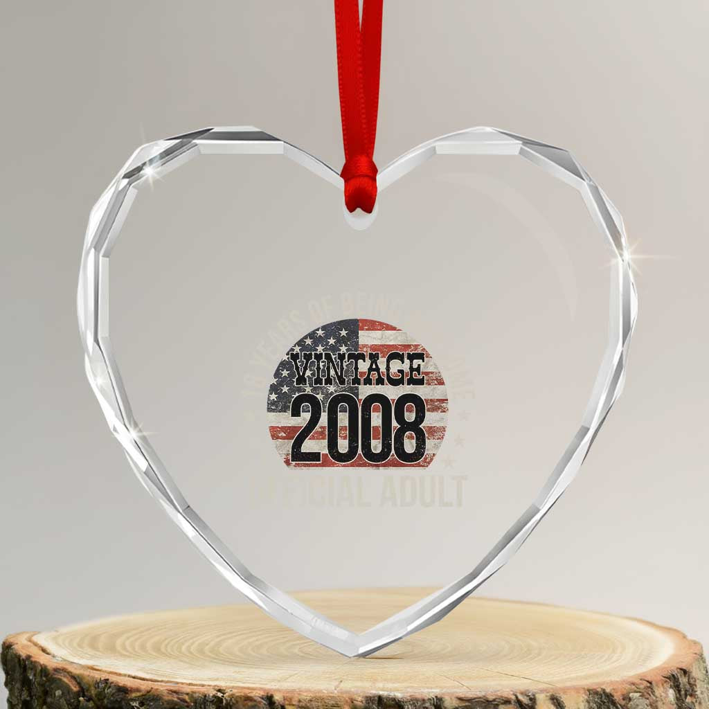 Funny 18th Birthday Heart Crystal Glass Ornament 18 Years Of Being Awesome Vintage 2008 Official Adult American Flag