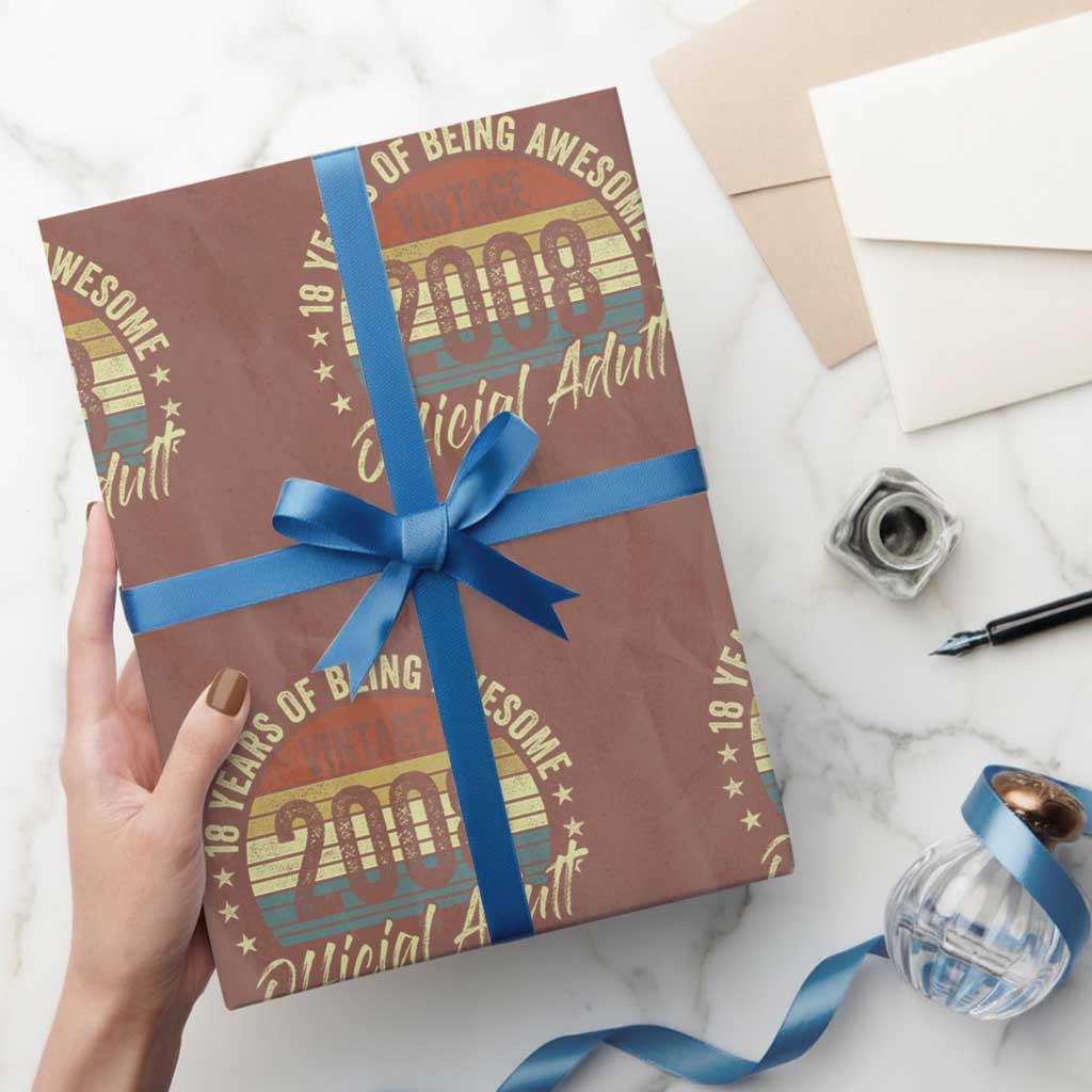 Funny 18th Birthday Wrapping Paper Roll 18 Years Old Gifts Vintage 2008 Official Adult