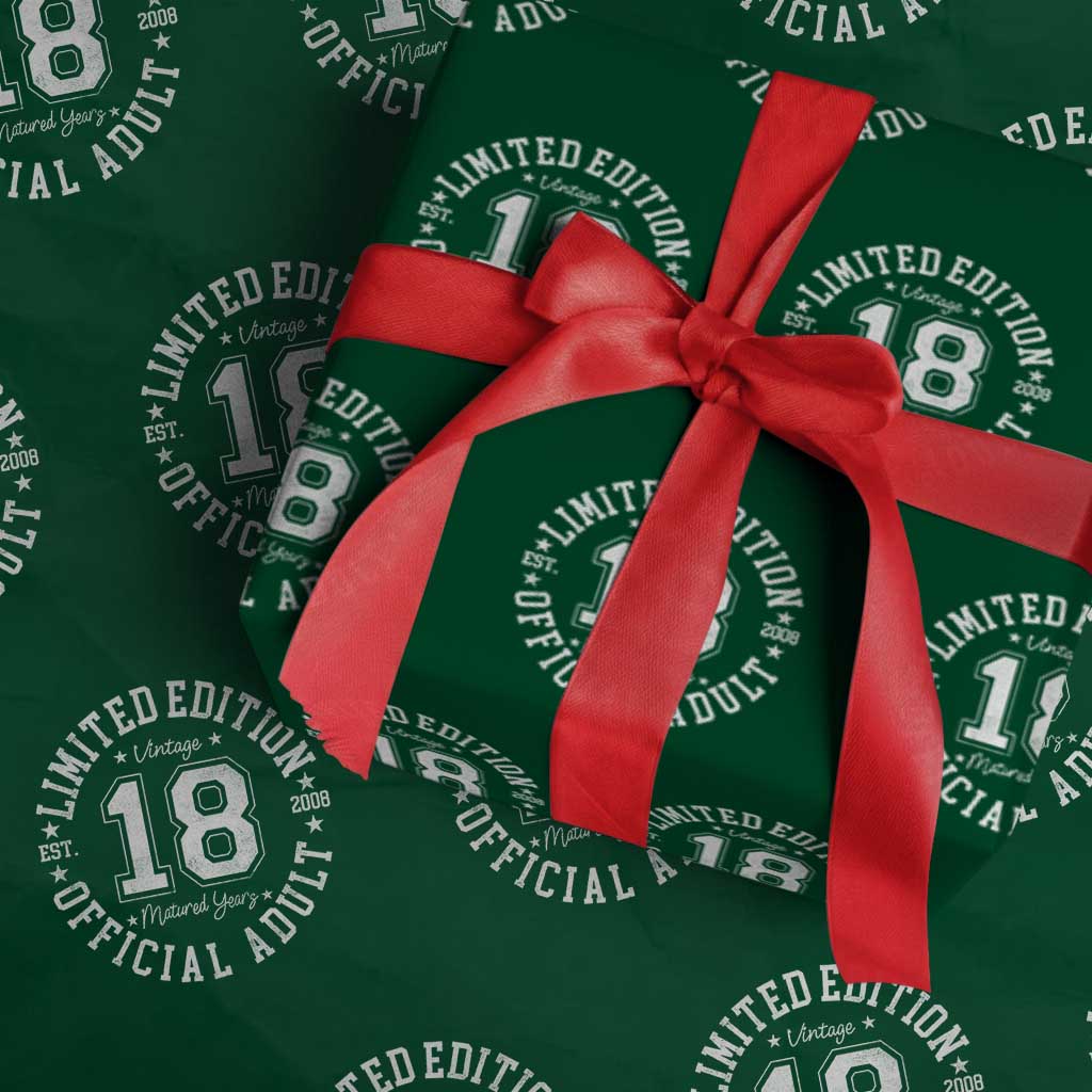 Funny 18th Birthday Wrapping Paper Roll Est 2008 Limited Edition Official Adult
