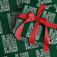 Funny 30th Birthday Wrapping Paper Roll Thirty Years Of Being Awesome