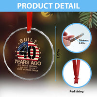 Funny 40th Birthday Crystal Glass Ornament Vintage US Flag Built 40 Years Ago Parts Original