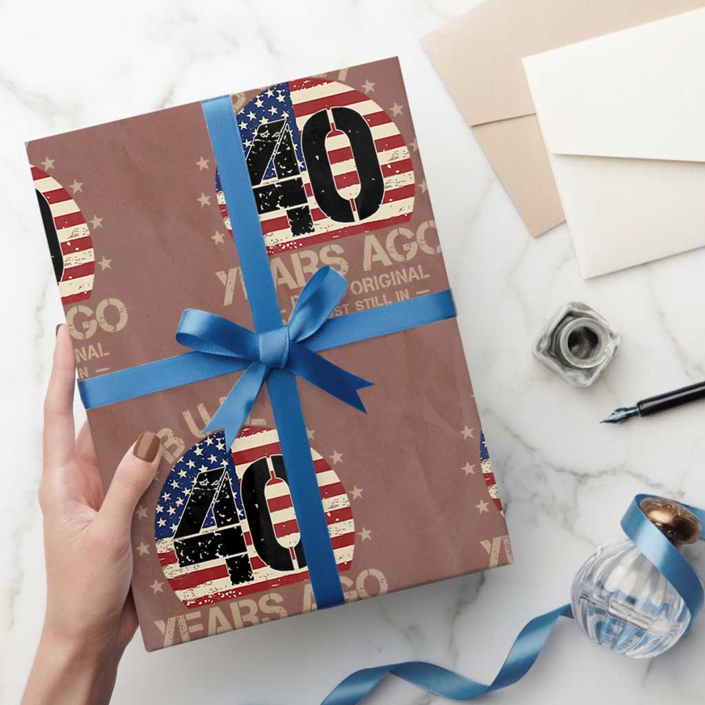 Funny 40th Birthday Wrapping Paper Roll Vintage US Flag Built 40 Years Ago Parts Original
