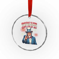 Funny 4th of July Democracy Is Dying Crystal Glass Ornament But Hey Nice Fireworks Satirical Uncle Sam TS02