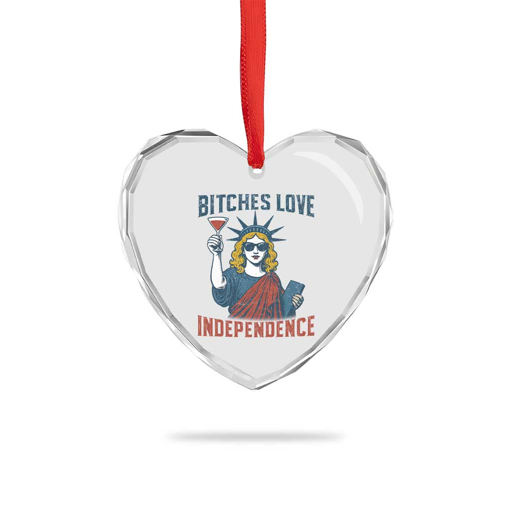 Funny 4th of July Statue of Liberty Cocktail Heart Crystal Glass Ornament Retro Bitches Love Independence - Wonder Print Shop