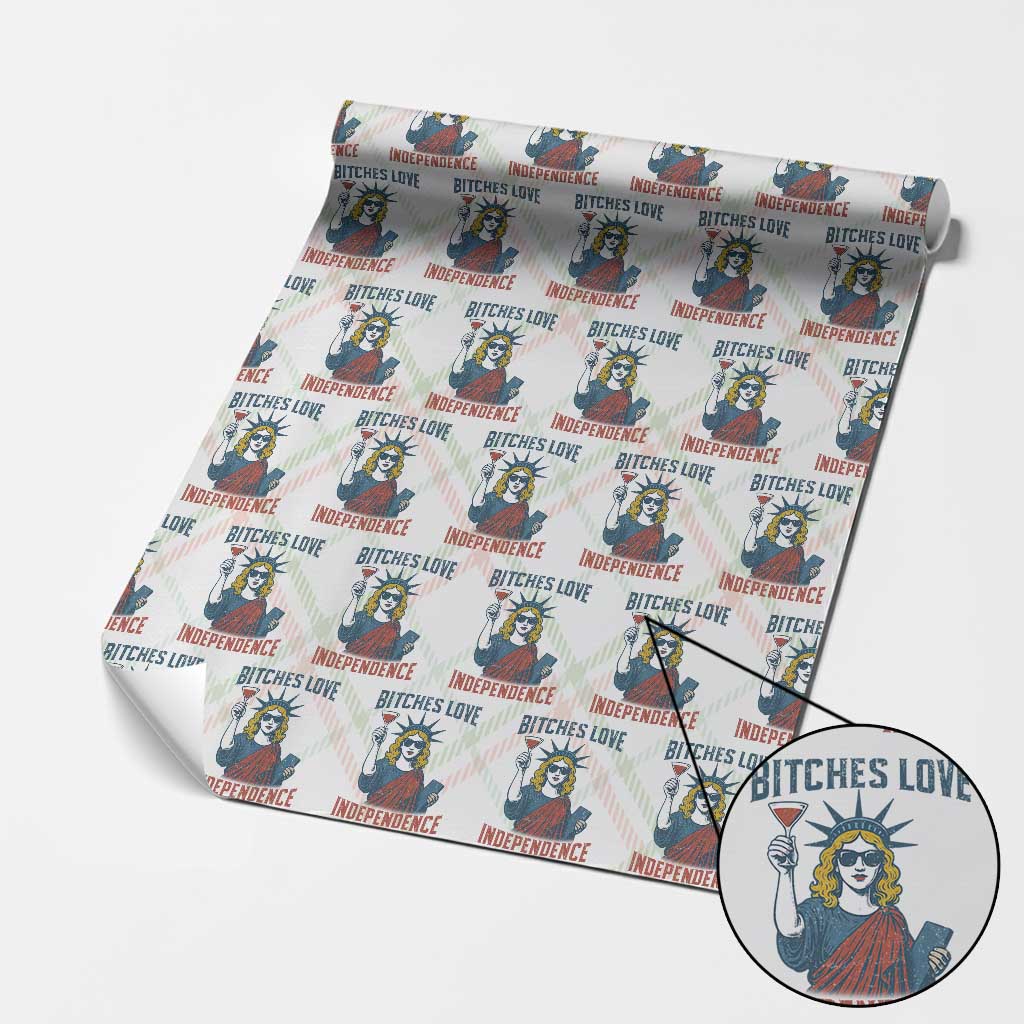 Funny 4th of July Statue of Liberty Cocktail Wrapping Paper Roll Retro Bitches Love Independence - Wonder Print Shop
