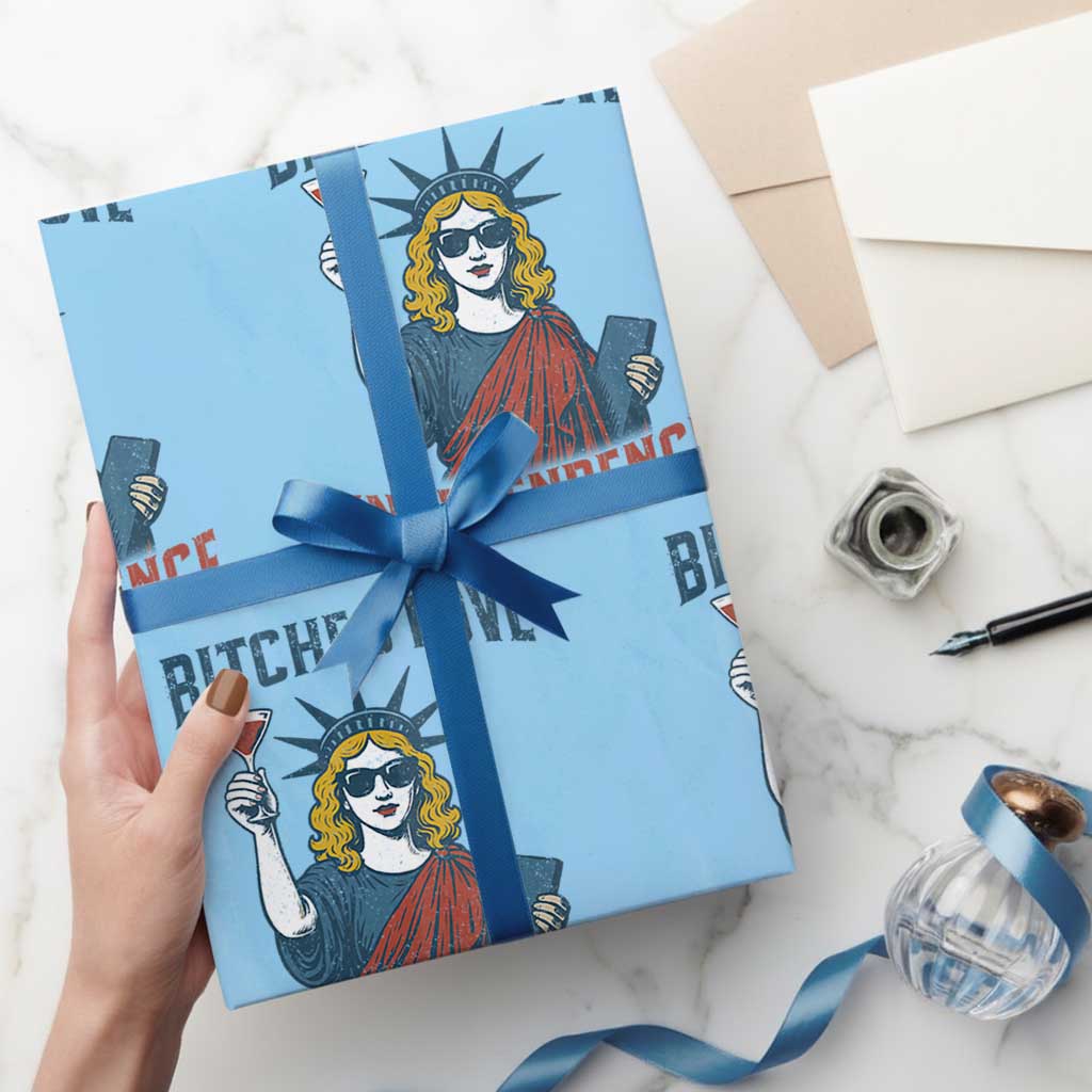 Funny 4th of July Statue of Liberty Cocktail Wrapping Paper Roll Retro Bitches Love Independence - Wonder Print Shop