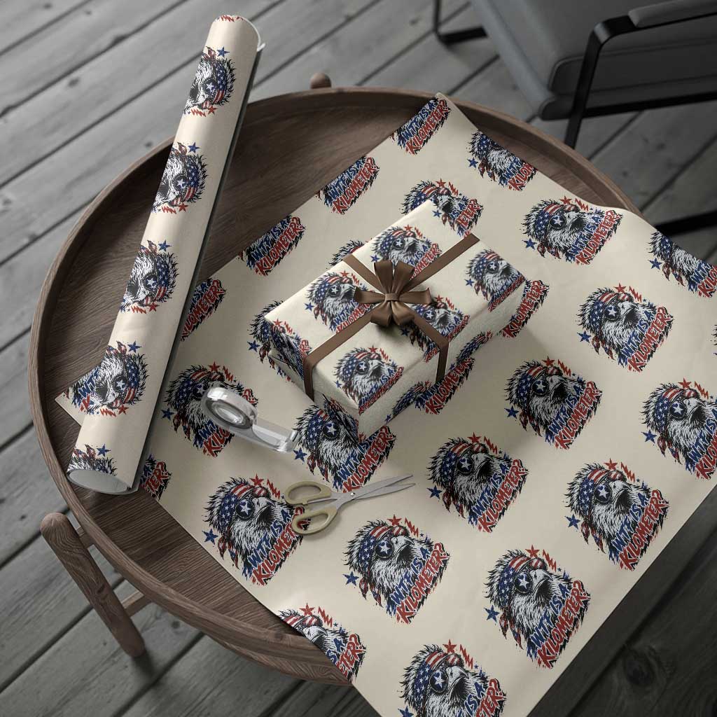 Funny 4th Of July WTF Is A Kilometer Wrapping Paper Roll Vintage USA Meme Patriotic Eagle Humor Independence Day