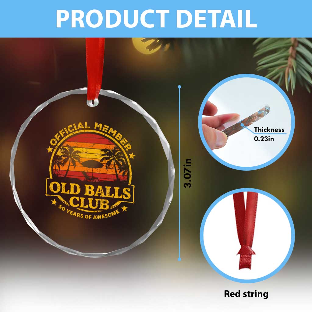 Funny 50th Birthday Crystal Glass Ornament Retro Old Balls Club Gag Gift