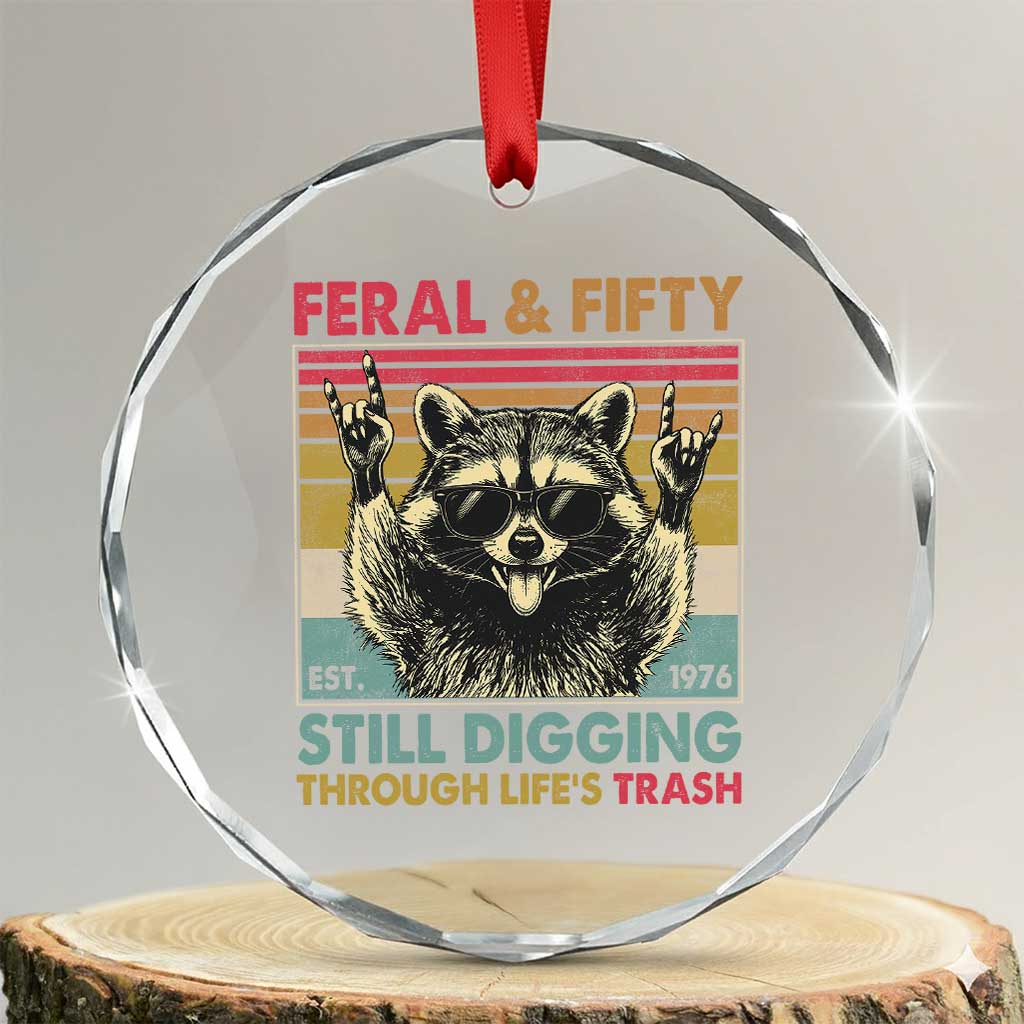 Funny 50th Birthday Crystal Glass Ornament Retro Racoon Feral And Fifty
