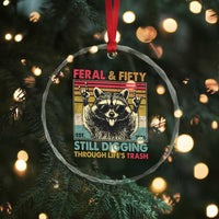 Funny 50th Birthday Crystal Glass Ornament Retro Racoon Feral And Fifty