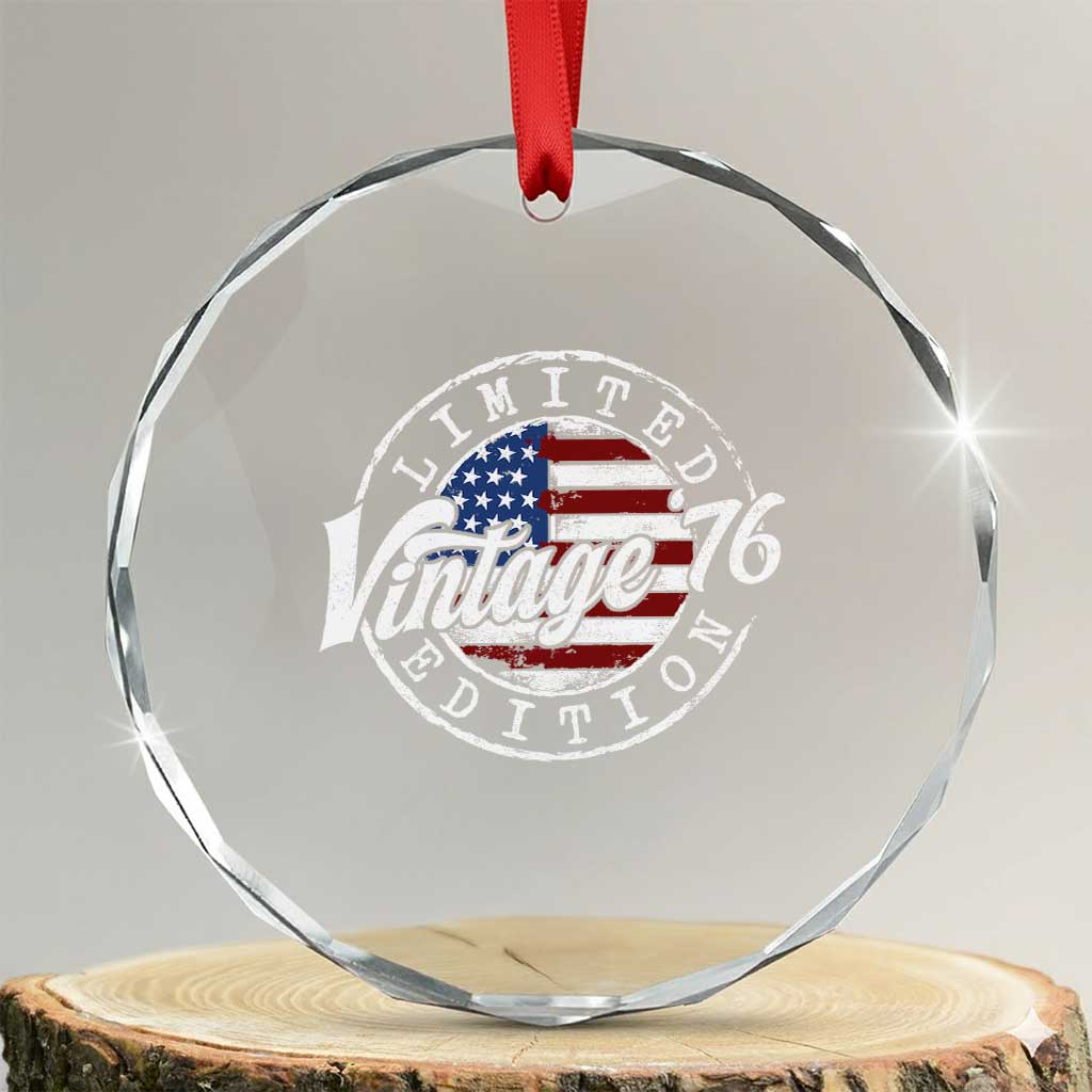Funny 50th Birthday Crystal Glass Ornament Vintage 1976 Stamp 50 Years Old American Flag