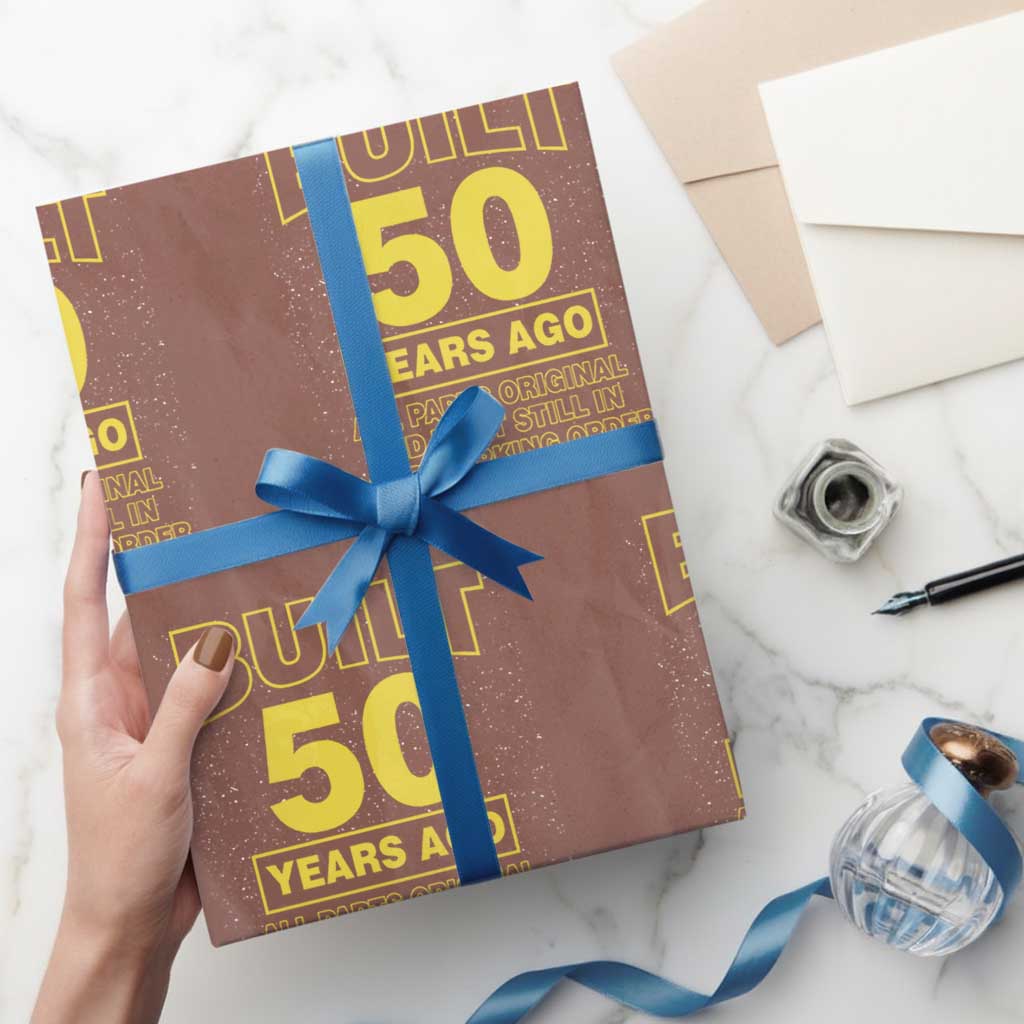 Funny 50th Birthday Wrapping Paper Roll Galaxy Built 50 Years Ago Parts Original
