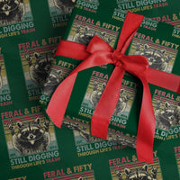 Funny 50th Birthday Wrapping Paper Roll Retro Racoon Feral And Fifty