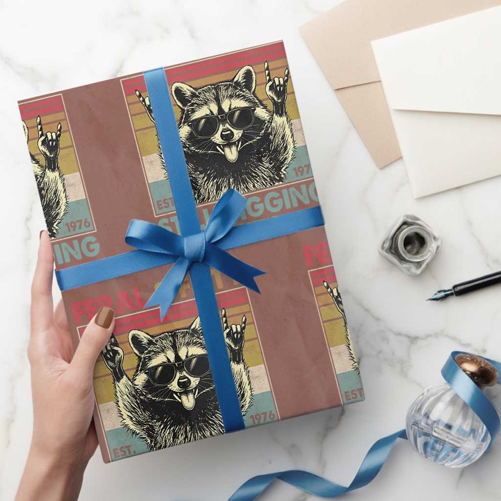 Funny 50th Birthday Wrapping Paper Roll Retro Racoon Feral And Fifty