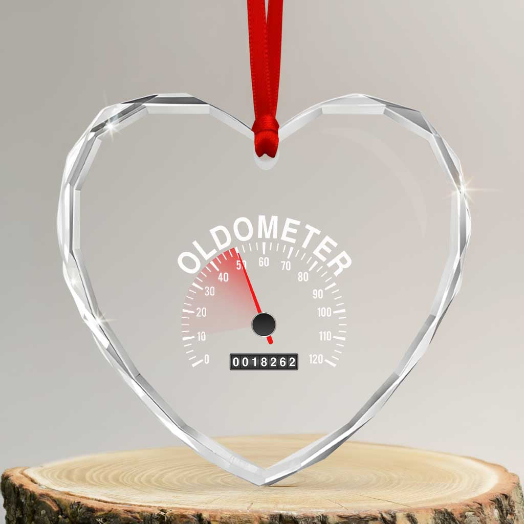Funny 50th Birthday Heart Crystal Glass Ornament Oldometer Odometer 50 Year Old Joke
