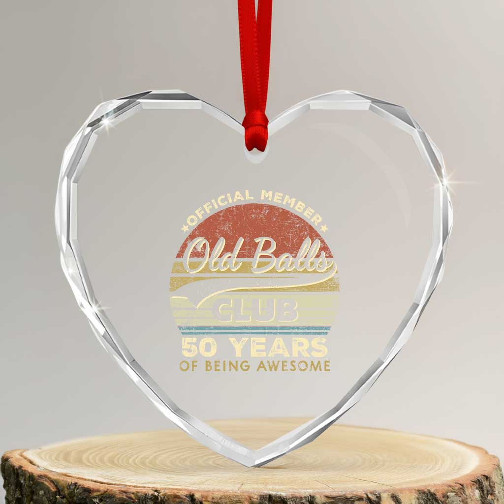 Funny 50th Birthday Heart Crystal Glass Ornament Retro Old Balls Club 50 Years Of Awesome Gag Gift