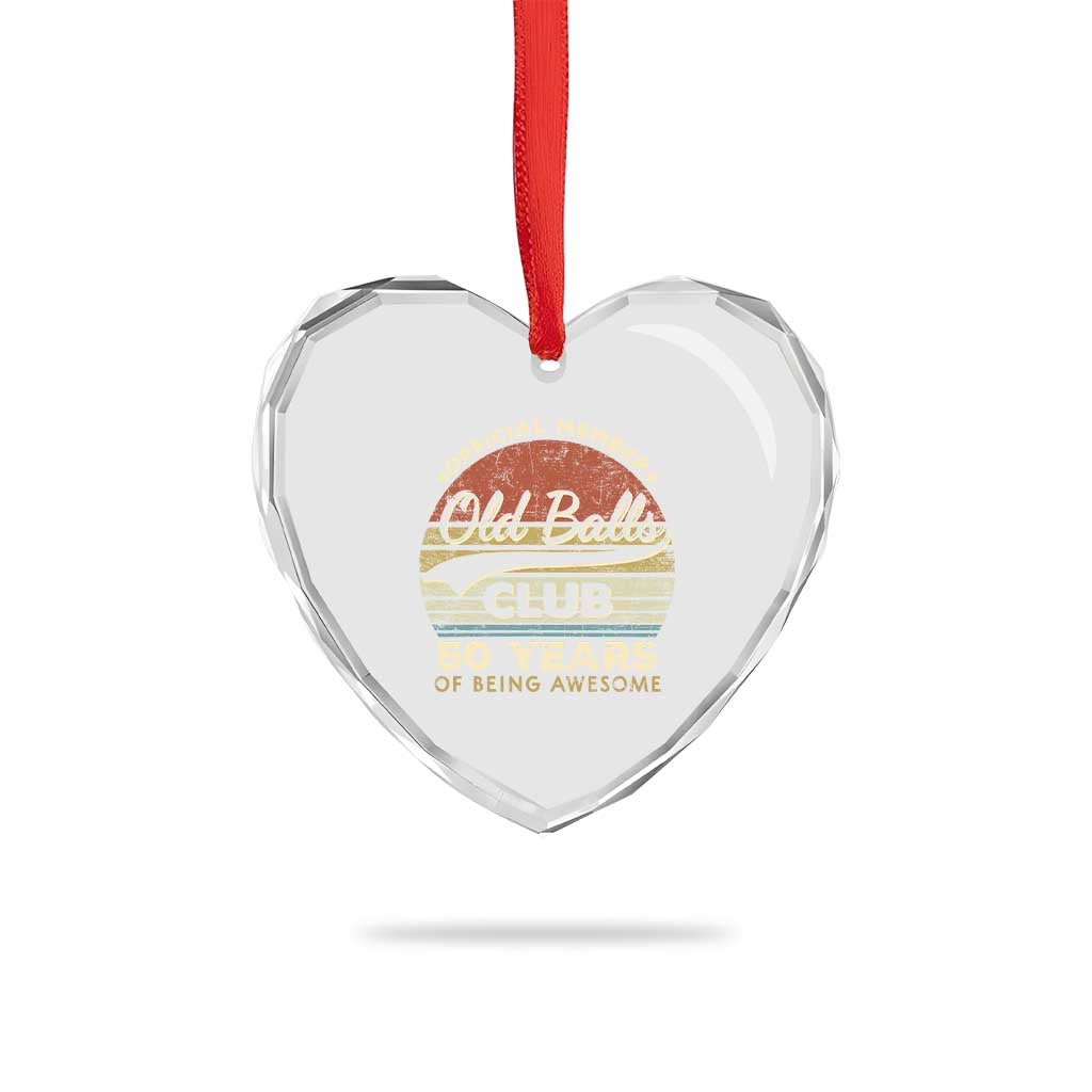 Funny 50th Birthday Heart Crystal Glass Ornament Retro Old Balls Club 50 Years Of Awesome Gag Gift
