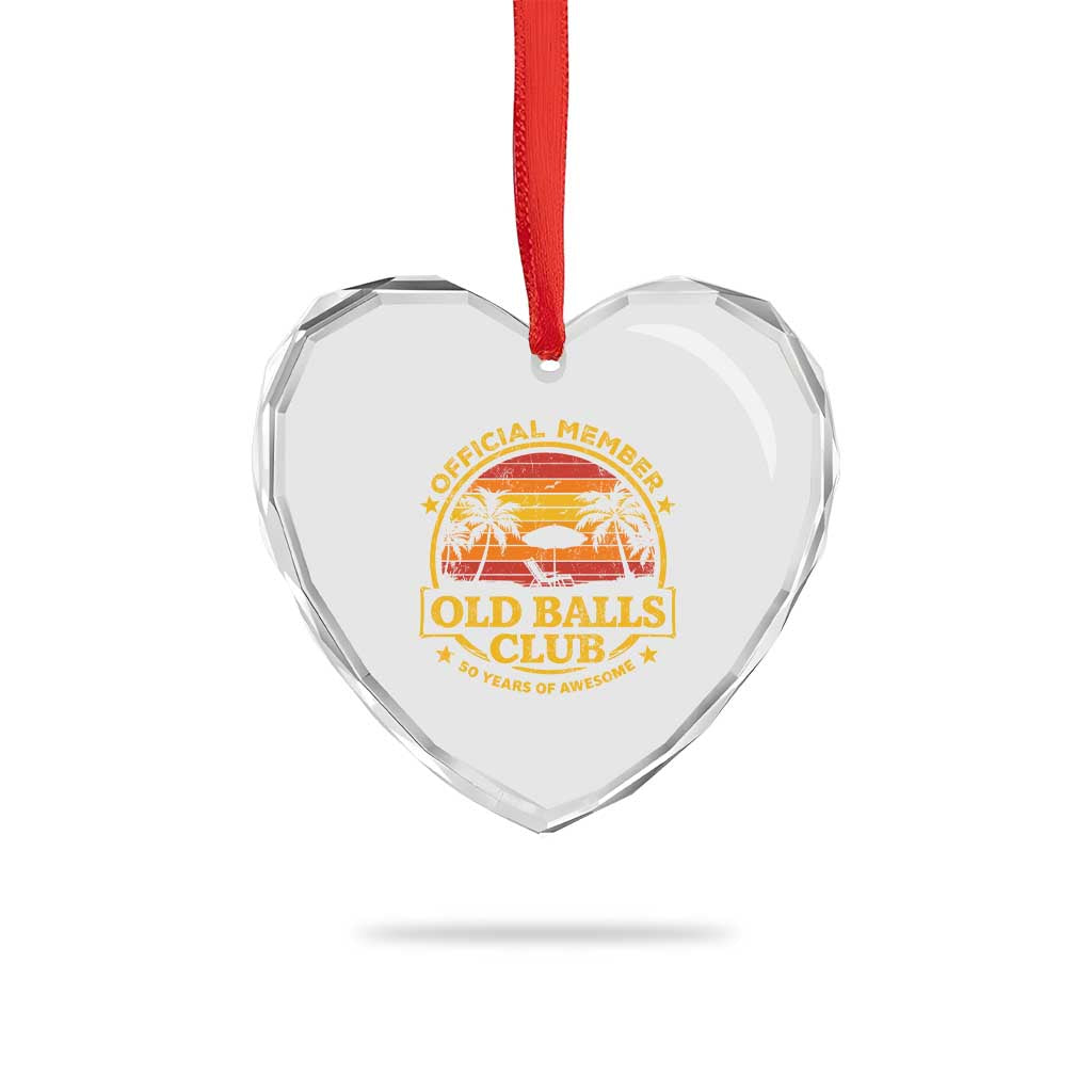 Funny 50th Birthday Heart Crystal Glass Ornament Retro Old Balls Club Gag Gift