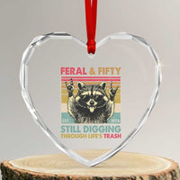 Funny 50th Birthday Heart Crystal Glass Ornament Retro Racoon Feral And Fifty