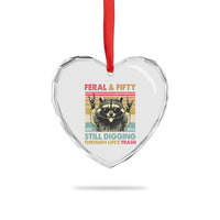 Funny 50th Birthday Heart Crystal Glass Ornament Retro Racoon Feral And Fifty