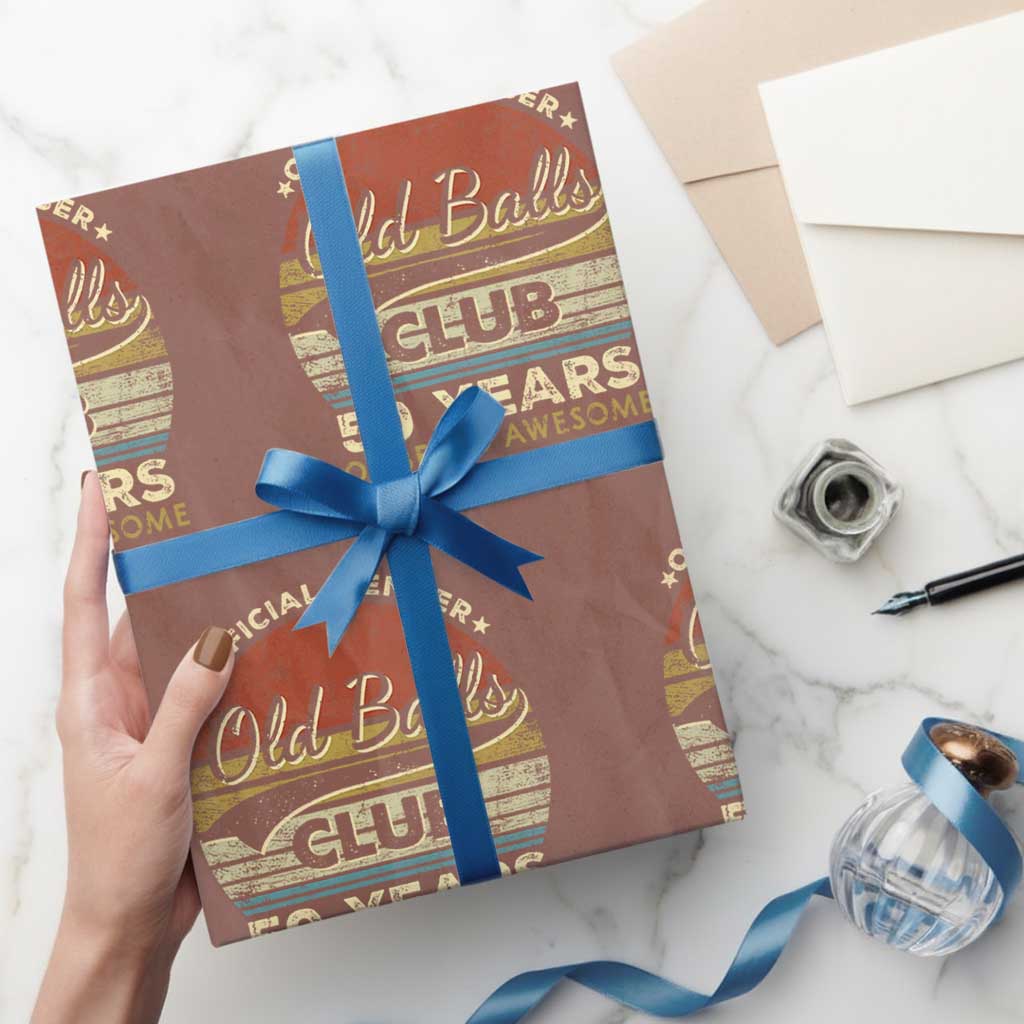 Funny 50th Birthday Wrapping Paper Roll Retro Old Balls Club 50 Years Of Awesome Gag Gift