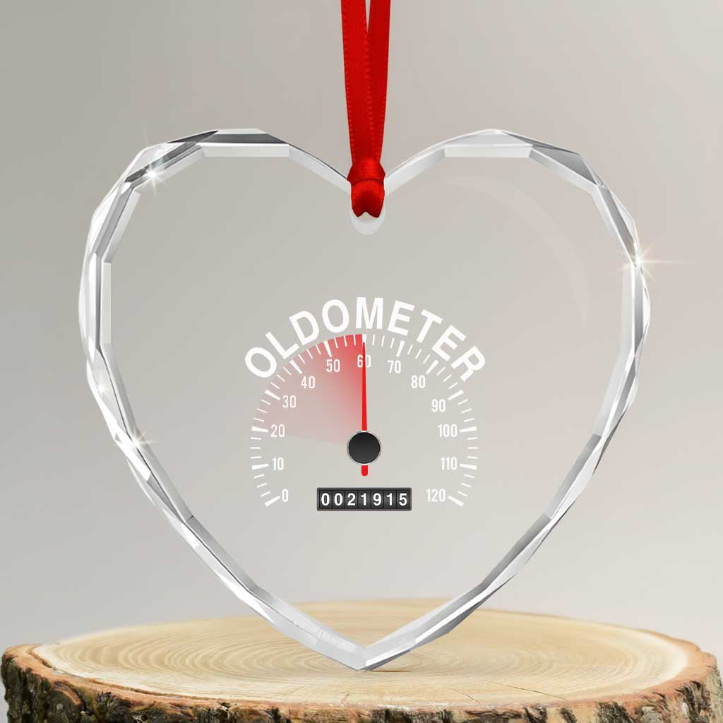 Funny 60th Birthday Heart Crystal Glass Ornament Oldometer Odometer 60 Year Old Joke