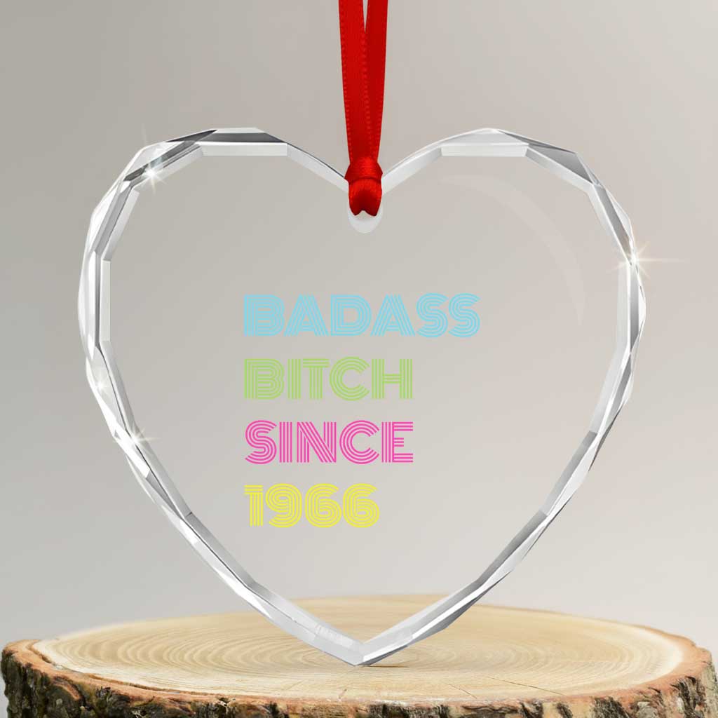 Funny 60th Birthday Heart Crystal Glass Ornament Retro Vintage Badass Bih Since 1966