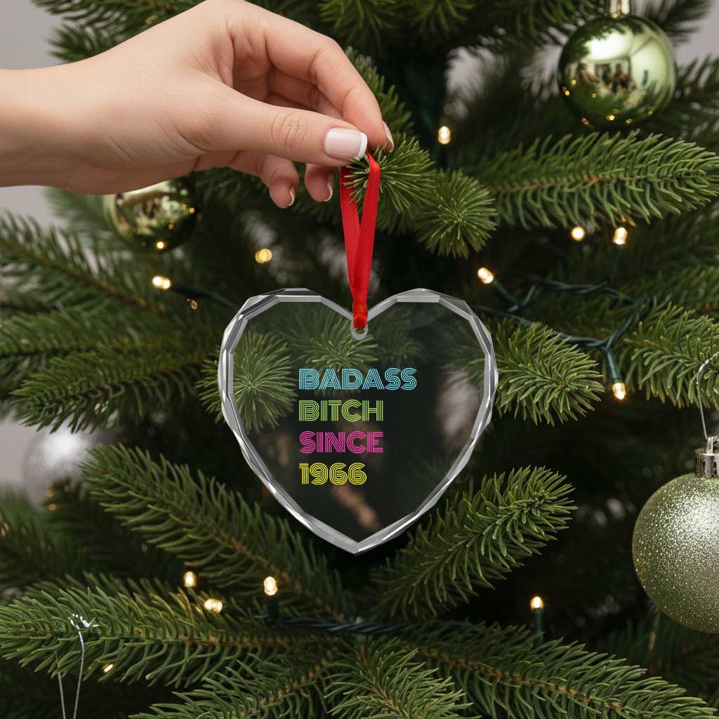 Funny 60th Birthday Heart Crystal Glass Ornament Retro Vintage Badass Bih Since 1966