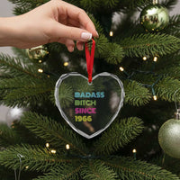Funny 60th Birthday Heart Crystal Glass Ornament Retro Vintage Badass Bih Since 1966