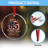 Funny 65th Birthday Crystal Glass Ornament Vintage US Flag Built 65 Years Ago Parts Original