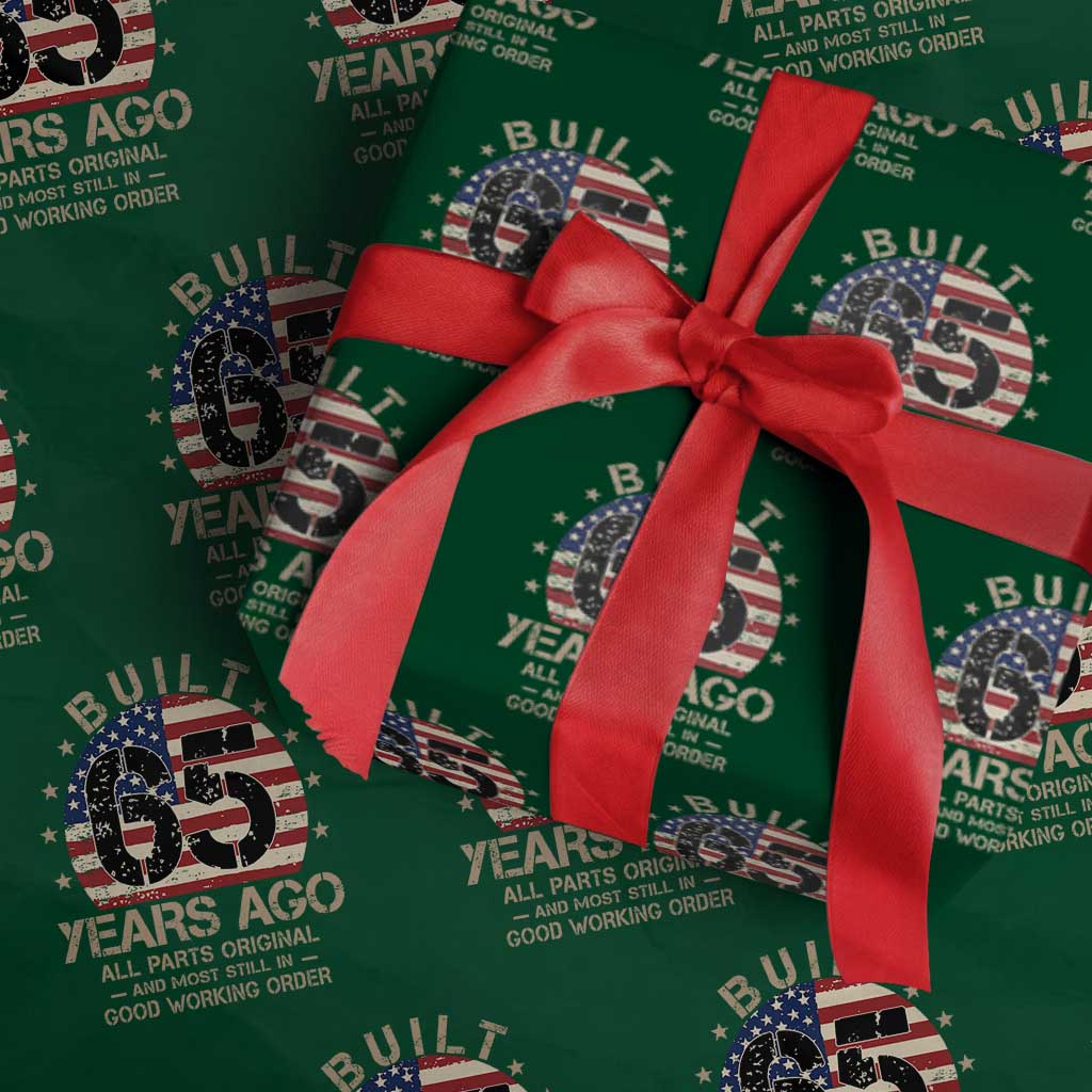 Funny 65th Birthday Wrapping Paper Roll Vintage US Flag Built 65 Years Ago Parts Original