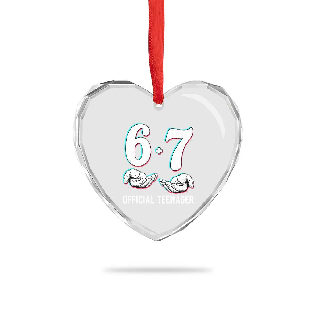 Funny 67 13th Birthday Heart Crystal Glass Ornament 6 7 Thirteen Year Old Official Teenager Hands - Wonder Print Shop