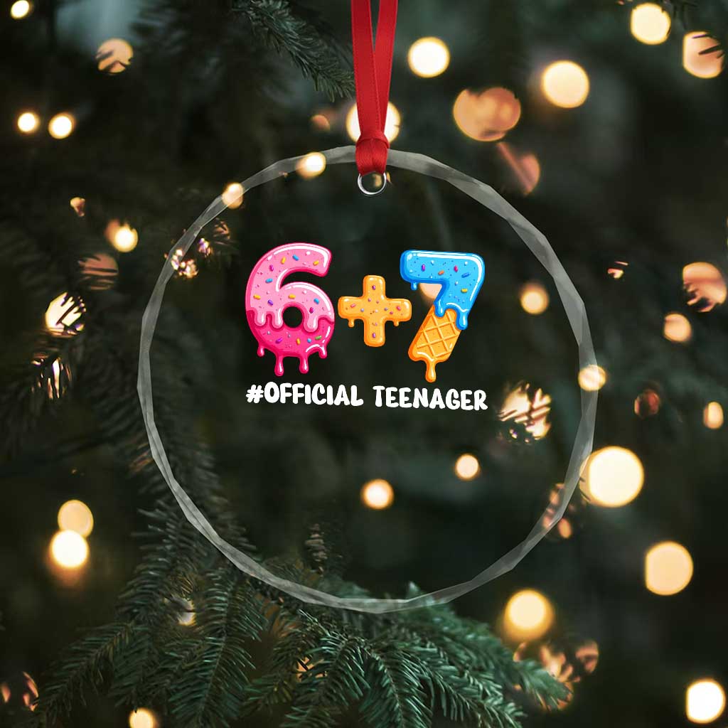 Funny 67 13th Birthday Official Teenager Crystal Glass Ornament 6 7 Ice Cream Drip Meme Funny Six Seven 13 Years Old