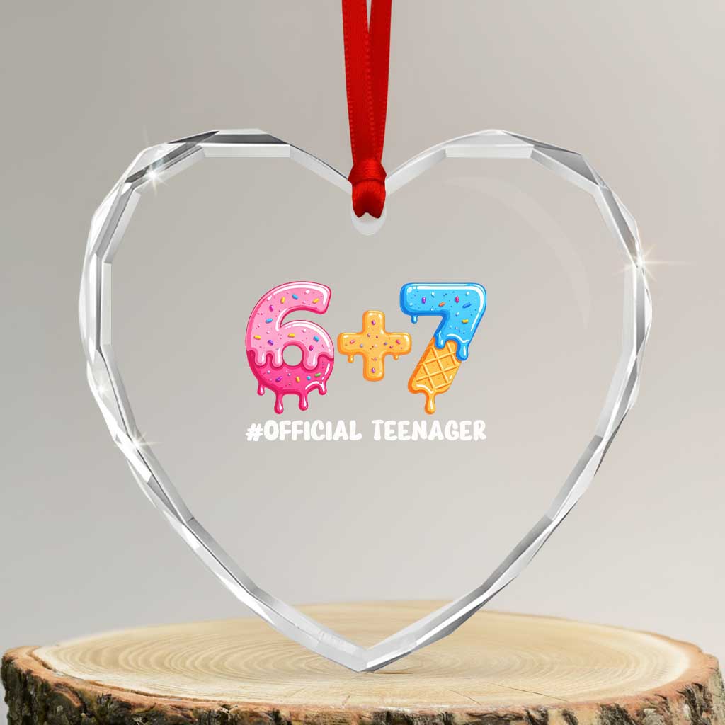 Funny 67 13th Birthday Official Teenager Heart Crystal Glass Ornament 6 7 Ice Cream Drip Meme Funny Six Seven 13 Years Old