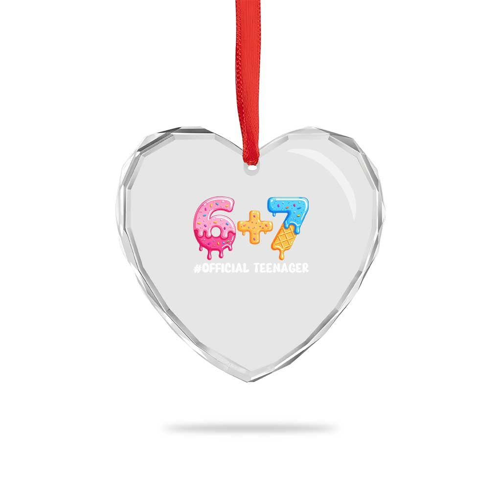 Funny 67 13th Birthday Official Teenager Heart Crystal Glass Ornament 6 7 Ice Cream Drip Meme Funny Six Seven 13 Years Old