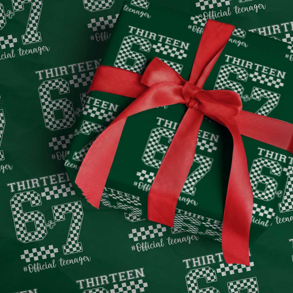 Funny 67 13th Birthday Wrapping Paper Roll Thirteen Official Teenager Six Seven Meme Groovy Checkered - Wonder Print Shop