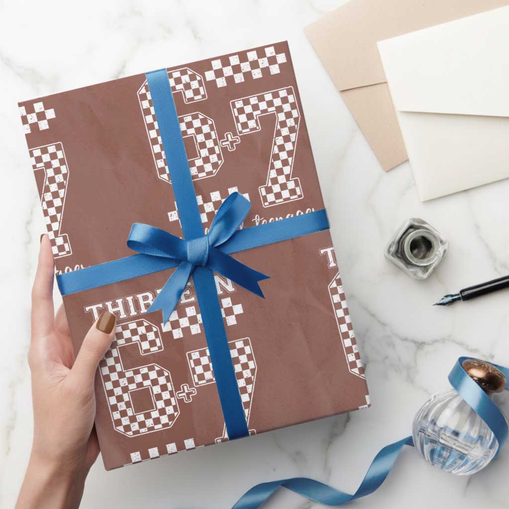 Funny 67 13th Birthday Wrapping Paper Roll Thirteen Official Teenager Six Seven Meme Groovy Checkered - Wonder Print Shop
